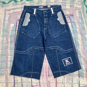 Karl Kani Jeans Mens 32 Vintage 90s Baggy Denim Shorts Blue Embroidered Hip Hop